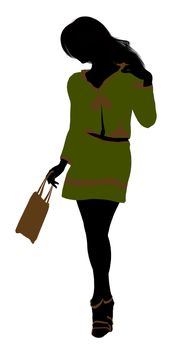 A girl silhouette fashionably dressed in a green outfit on a white background