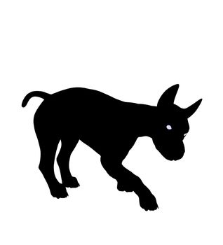 Black puppy dog art illustration silhouette on a white background