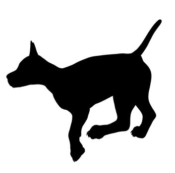 Black puppy dog art illustration silhouette on a white background