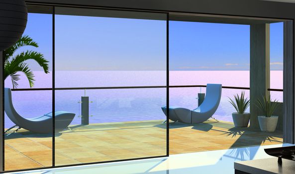 modern open interior (3D rendering)