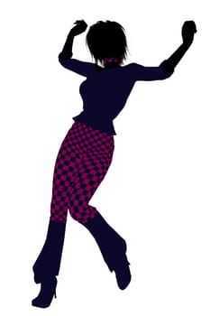 A girl silhouette dressed in a pink checkered outfit on a white background