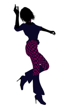 A girl silhouette dressed in a pink checkered outfit on a white background