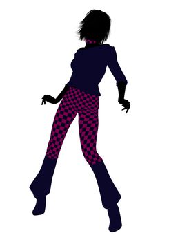 A girl silhouette dressed in a pink checkered outfit on a white background