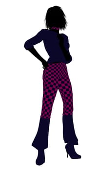 A girl silhouette dressed in a pink checkered outfit on a white background