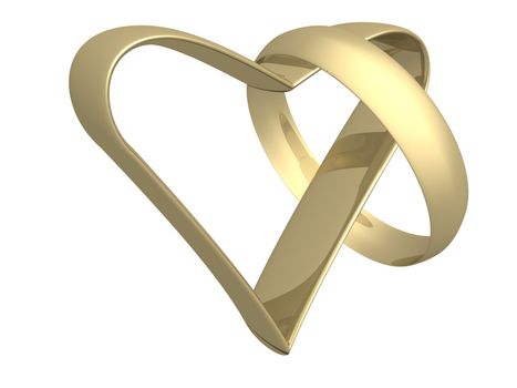 Gold heart and ring. 3d mage.