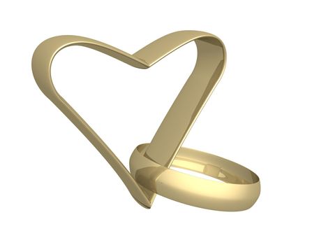 Gold heart and ring. 3d mage.