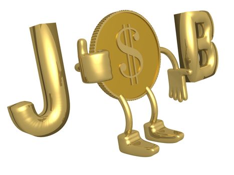 Golden dollar with job concept. 3D image.