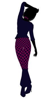 A girl silhouette dressed in a pink checkered outfit on a white background