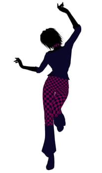 A girl silhouette dressed in a pink checkered outfit on a white background