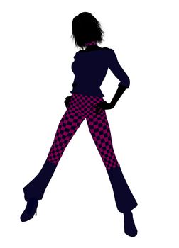 A girl silhouette dressed in a pink checkered outfit on a white background