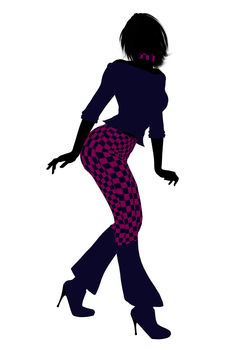 A girl silhouette dressed in a pink checkered outfit on a white background