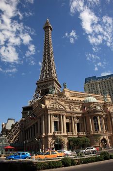 Replica Eiffel Tower atop casino on Las Vegas Strip in Nevada