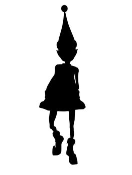 A  black christmas elf illustration silhouette on a white background