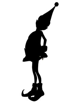 A  black christmas elf illustration silhouette on a white background