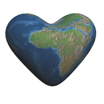 The Earth in form of heart. 3D image.