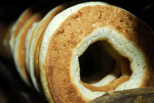 Many bagels on shelf in bakehouse 3