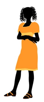A girl silhouette fashionably dressed in a yellow dress on a white background