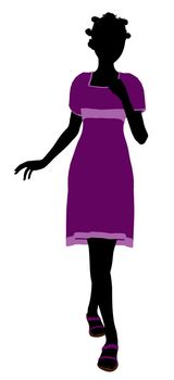 A girl silhouette fashionably dressed in a purple dress on a white background