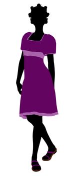A girl silhouette fashionably dressed in a purple dress on a white background