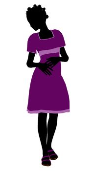 A girl silhouette fashionably dressed in a purple dress on a white background