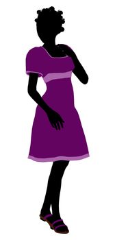 A girl silhouette fashionably dressed in a purple dress on a white background
