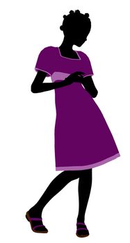 A girl silhouette fashionably dressed in a purple dress on a white background