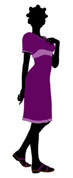 A girl silhouette fashionably dressed in a purple dress on a white background