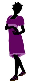 A girl silhouette fashionably dressed in a purple dress on a white background