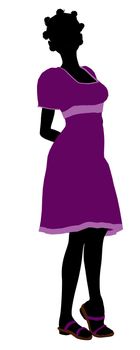 A girl silhouette fashionably dressed in a purple dress on a white background