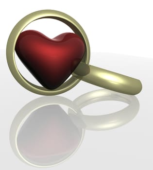 Two wedding rings with heart. the 3D image.