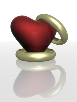 Two wedding rings with heart. the 3D image.