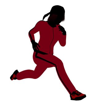 Female jogger silhouette dressed in a red sports suit on a white background