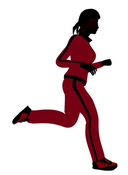 Female jogger silhouette dressed in a red sports suit on a white background