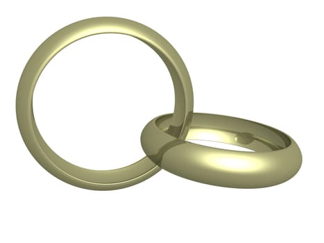 Two wedding rings with reflection. the 3D image.