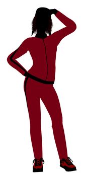 Female jogger silhouette dressed in a red sports suit on a white background