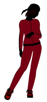Female jogger silhouette dressed in a red sports suit on a white background