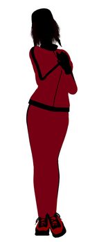 Female jogger silhouette dressed in a red sports suit on a white background