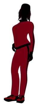 Female jogger silhouette dressed in a red sports suit on a white background