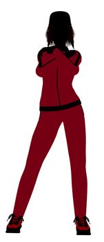 Female jogger silhouette dressed in a red sports suit on a white background