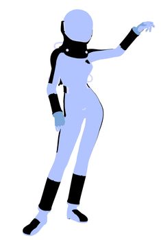 A female astronaut silhouette illustration on a white background