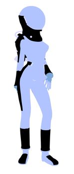 A female astronaut silhouette illustration on a white background