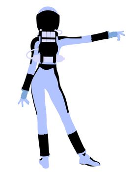A female astronaut silhouette illustration on a white background