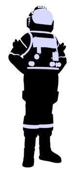 A female astronaut silhouette illustration on a white background