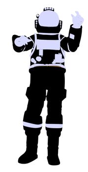 A female astronaut silhouette illustration on a white background