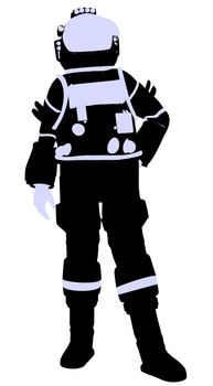 A female astronaut silhouette illustration on a white background