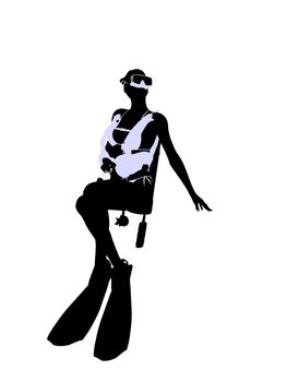 Female scuba diver art illustration silhouette on a white background