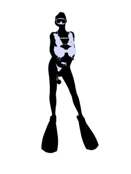 Female scuba diver art illustration silhouette on a white background