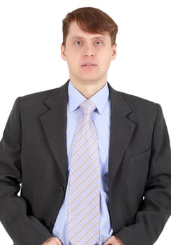 Portrait of businessman in a dark jacket on a white background