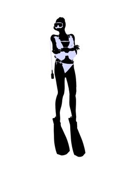 Female scuba diver art illustration silhouette on a white background