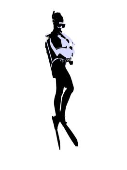 Female scuba diver art illustration silhouette on a white background